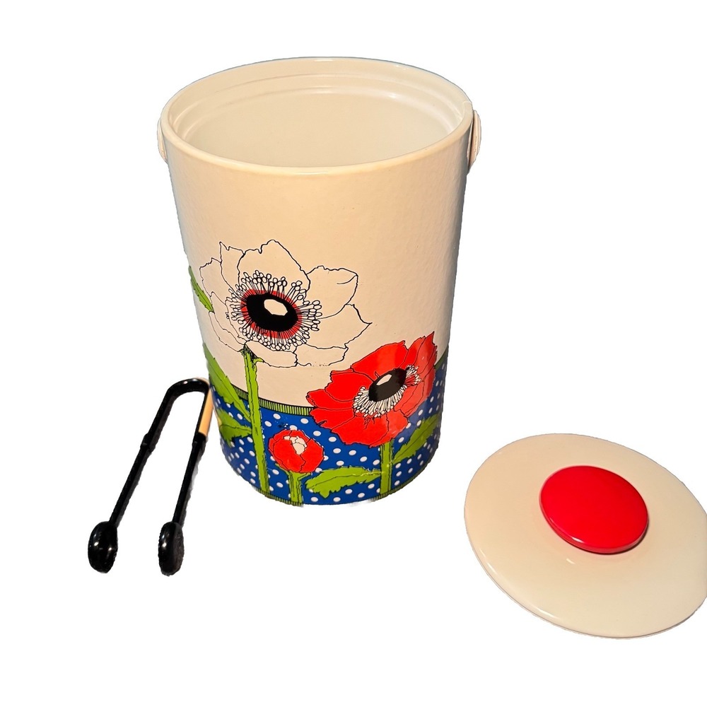 VTG Georges Briard MCM Anemone Ice Bucket Set Scaroni Italy Tongs Polka Poppy - Picture 4 of 16